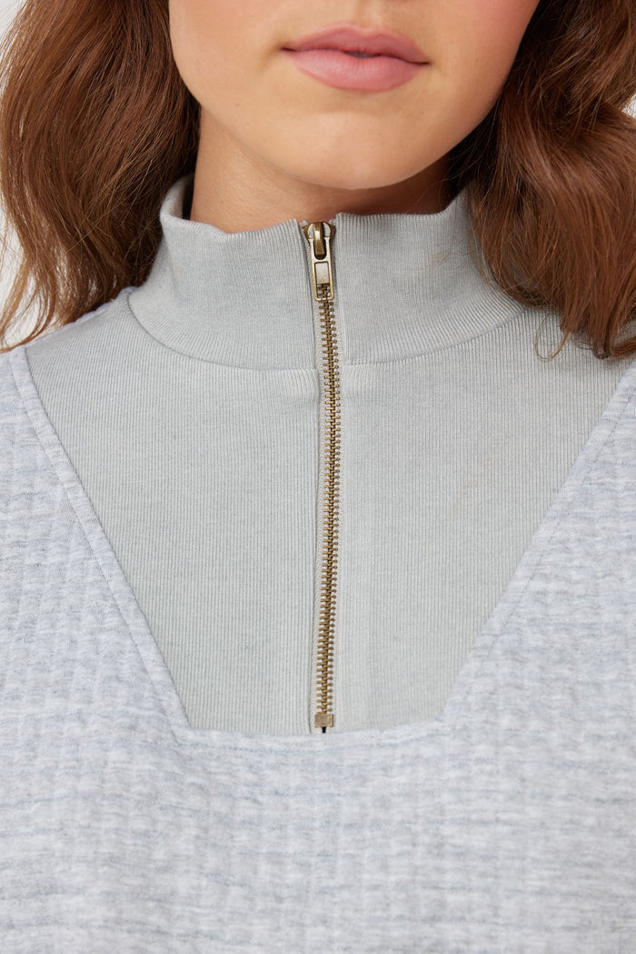 Ace Half Zip Quilted Sweat Grey Marle | Homelove