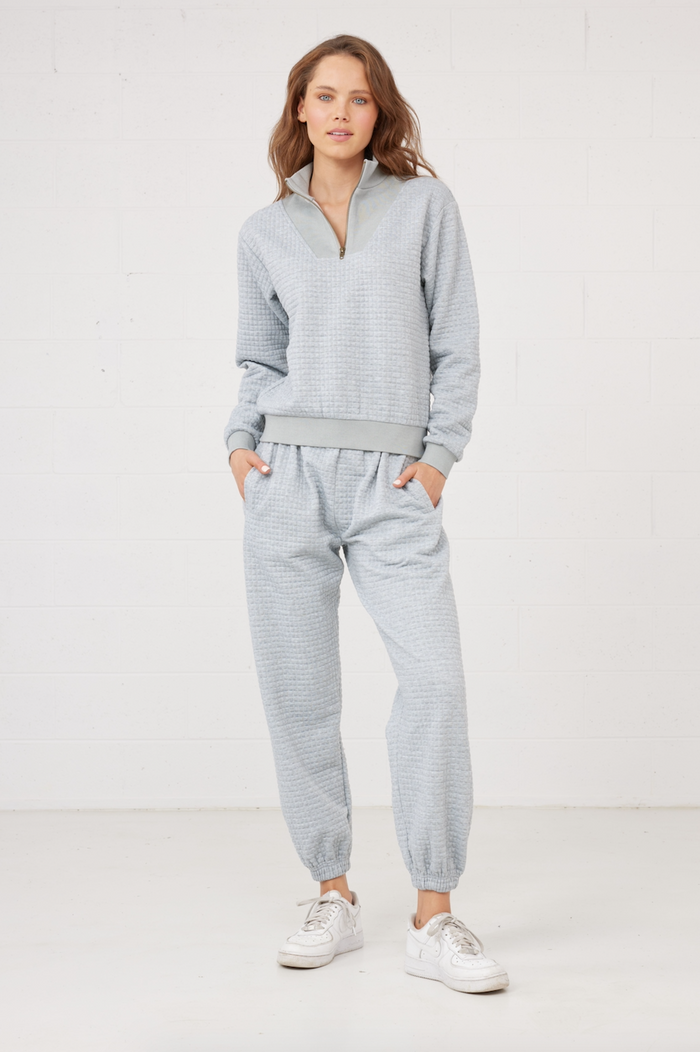 Women's Grey Marle Quilted Sweatshirt half zip neckline