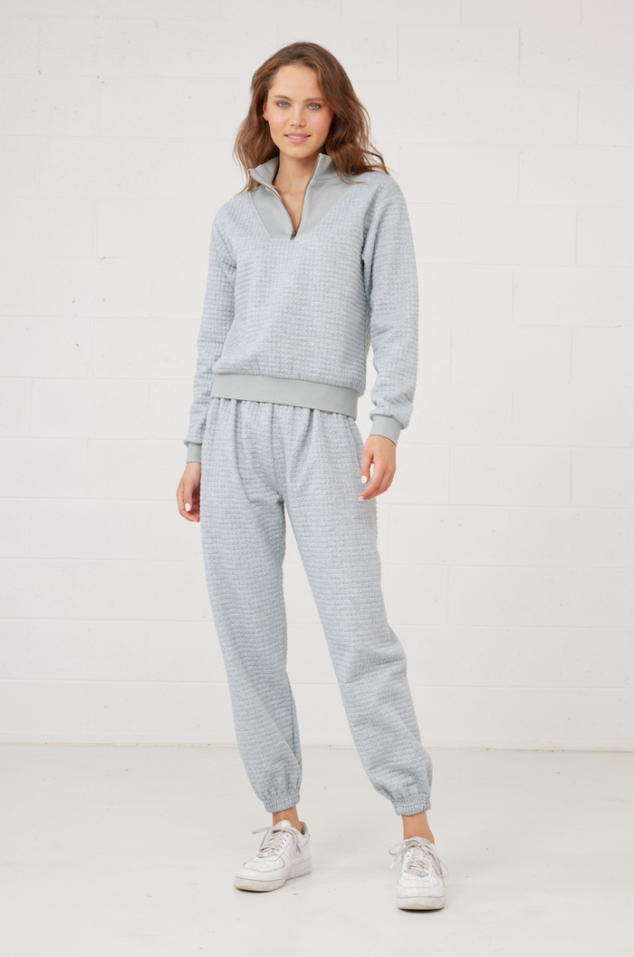 Ace Quilted Half Zip Jumper in Grey Marle