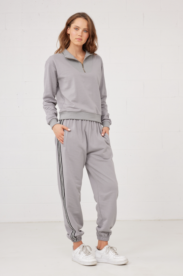 women's relaxed half zip sweater in grey