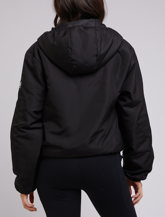 All About Eve black hooded puffer travel jacket