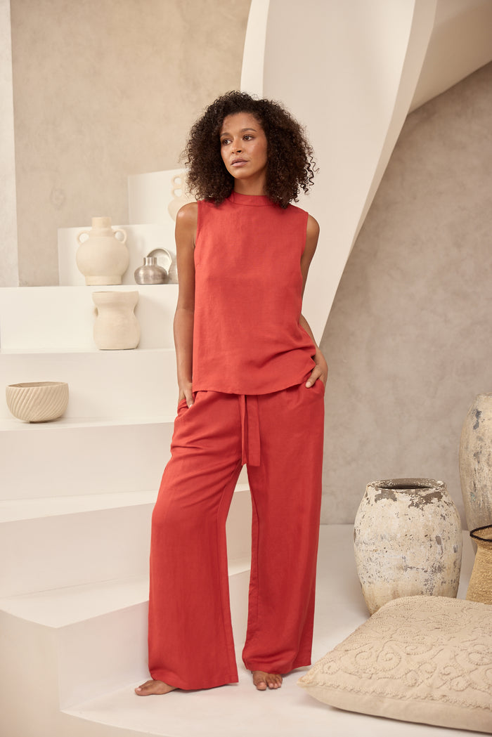 Adel Top (Cherry Linen Blend)