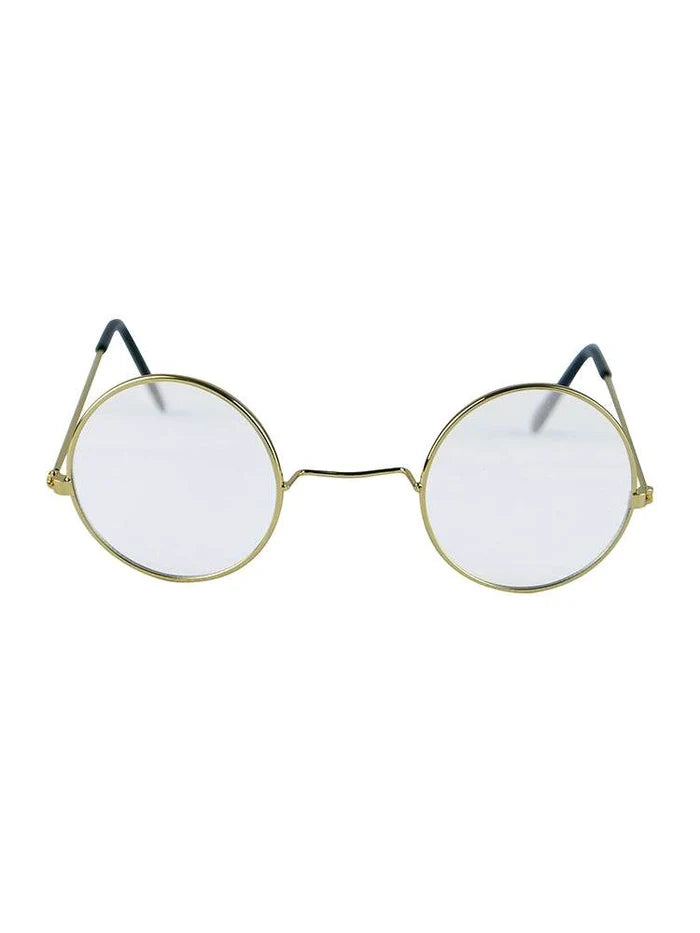 Adult Gold Silver Frame Round Lens Glasses - thefancydress.co.uk