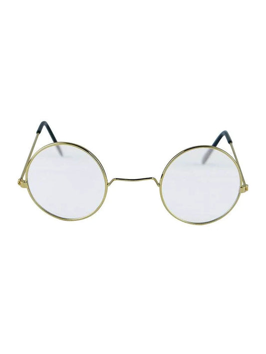 Adult Gold Silver Frame Round Lens Glasses - thefancydress.co.uk