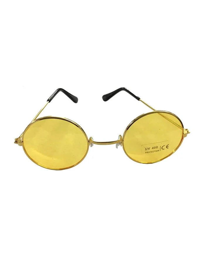 Adult Gold Silver Frame Round Lens Glasses - thefancydress.co.uk