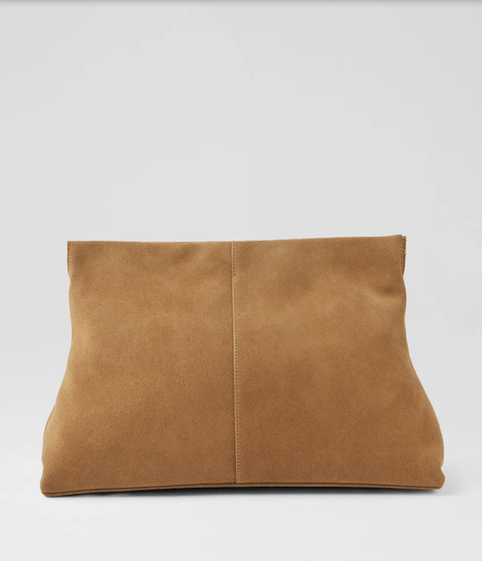 Mollini AEVIE Camel Suede clutch bag | soft suede leather handbag
