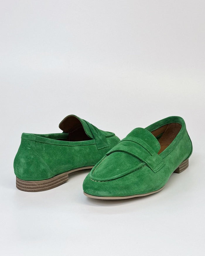 Luna Sole Alicia Women's Flat Loafer Green Suede | Women's Shoes | Gretel Lane