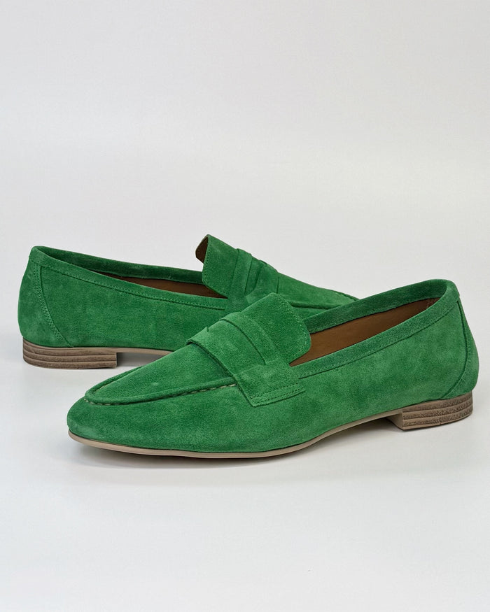 Luna Sole Alicia Women's Flat Loafer Green Suede | Women's Shoes | Gretel Lane
