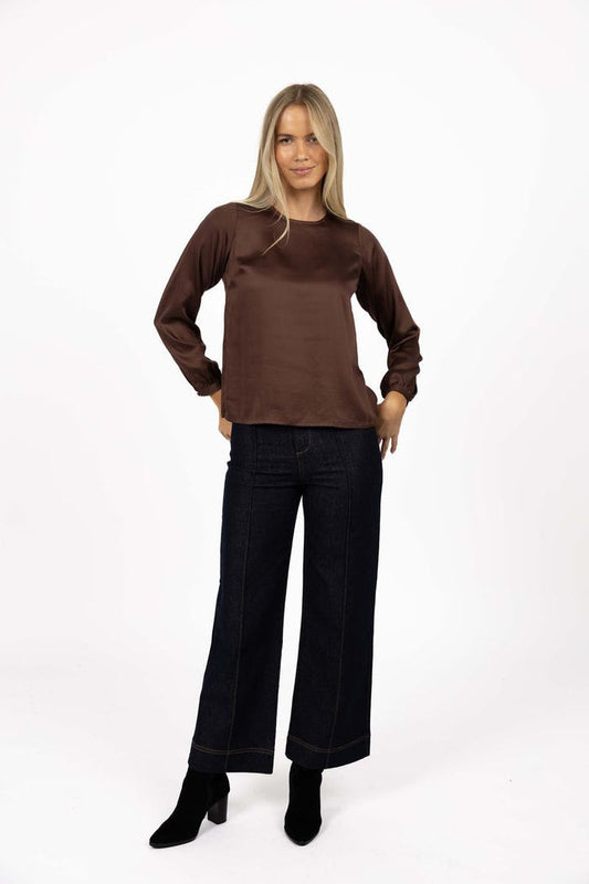 Humidity Women's Alina Tencel Blouse in Cocoa | Gretel Lane