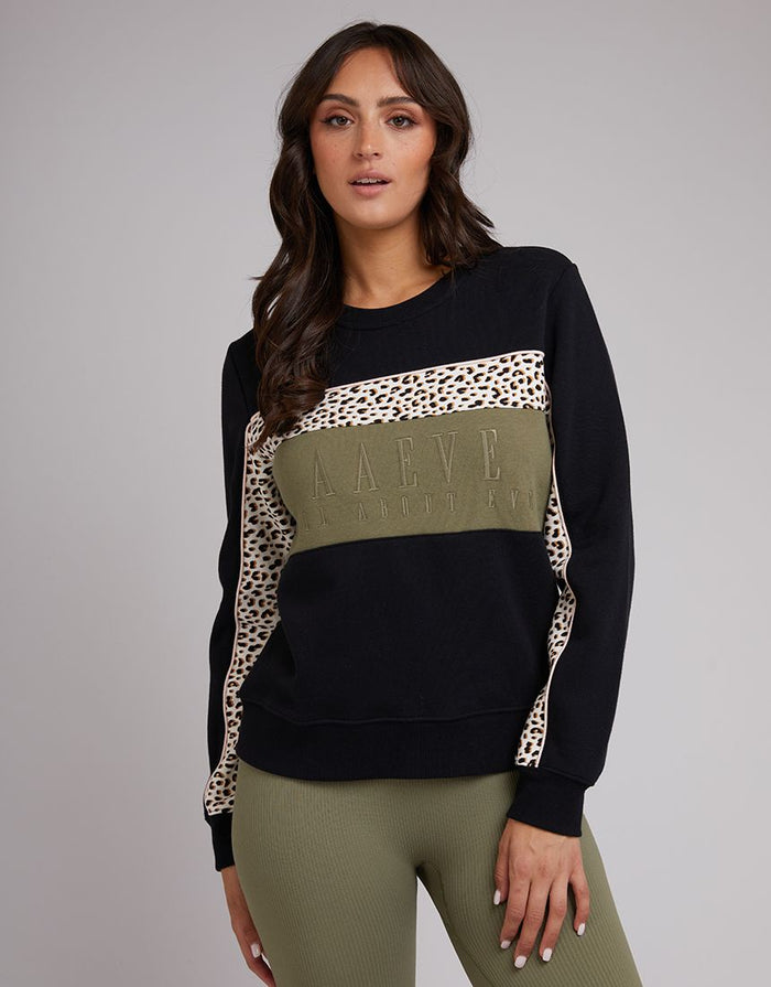 Anderson Panel Crew Black Leopard Panel Sweatshirt