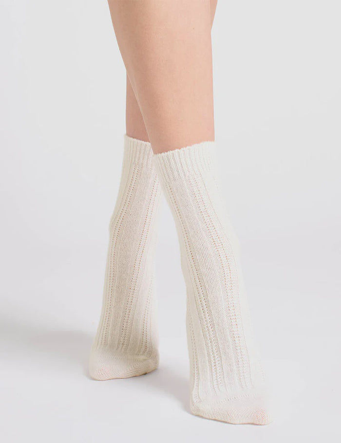 Levante Angelina Wool Blend Cable Crew Sock in Milk | Women's Socks | Gretel Lane