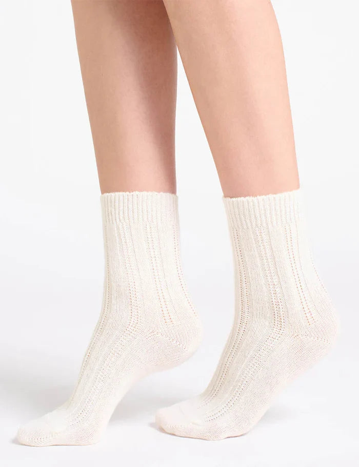 Levante Angelina Wool Blend Cable Crew Sock in Milk | Women's Socks | Gretel Lane
