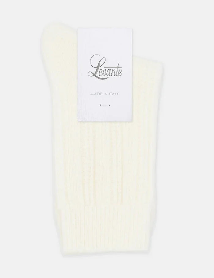 Levante Angelina Wool Blend Cable Crew Sock in Milk | Women's Socks | Gretel Lane