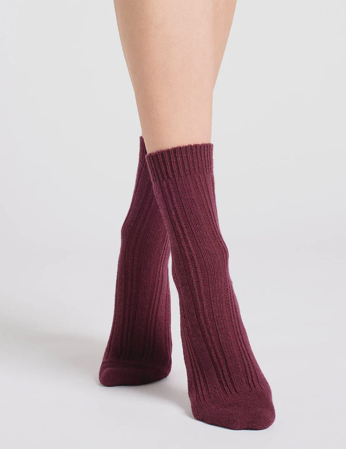 Levante Angelina Wool Blend Cable Crew Sock in Red Velvet | Women's Socks | Gretel Lane