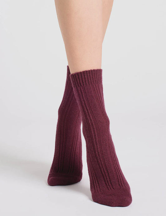 Levante Angelina Wool Blend Cable Crew Sock in Red Velvet | Women's Socks | Gretel Lane