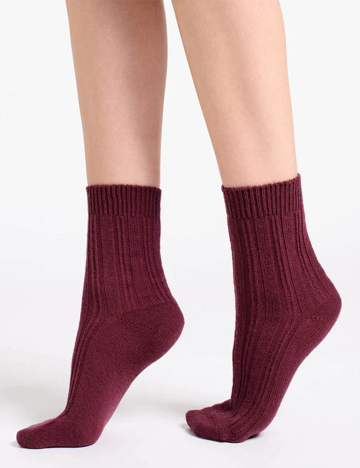 Levante Angelina Wool Blend Cable Crew Sock in Red Velvet | Women's Socks | Gretel Lane