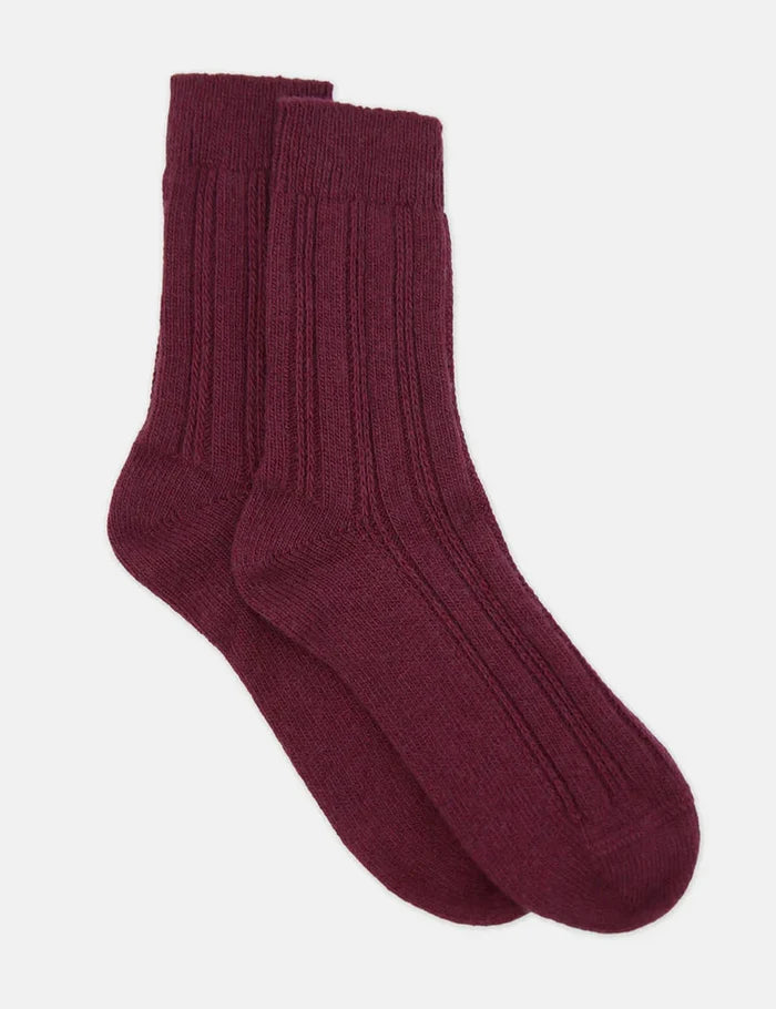 Levante Angelina Wool Blend Cable Crew Sock in Red Velvet | Women's Socks | Gretel Lane