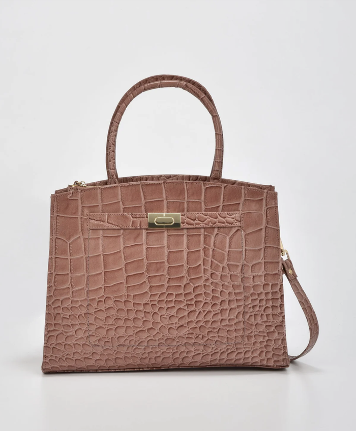 Cobb & Co Arlie Large Top Handle Bag in Pink Croc Leather | Women's Handbags | Gretel Lane