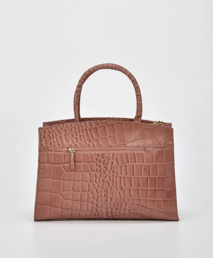 Cobb & Co Arlie Large Top Handle Bag in Pink Croc Leather | Women's Handbags | Gretel Lane