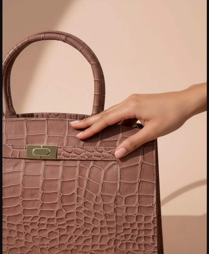 Cobb & Co Arlie Large Top Handle Bag in Pink Croc Leather | Women's Handbags | Gretel Lane