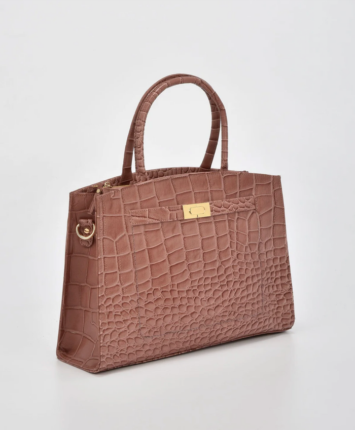 Cobb & Co Arlie Large Top Handle Bag in Pink Croc Leather | Women's Handbags | Gretel Lane