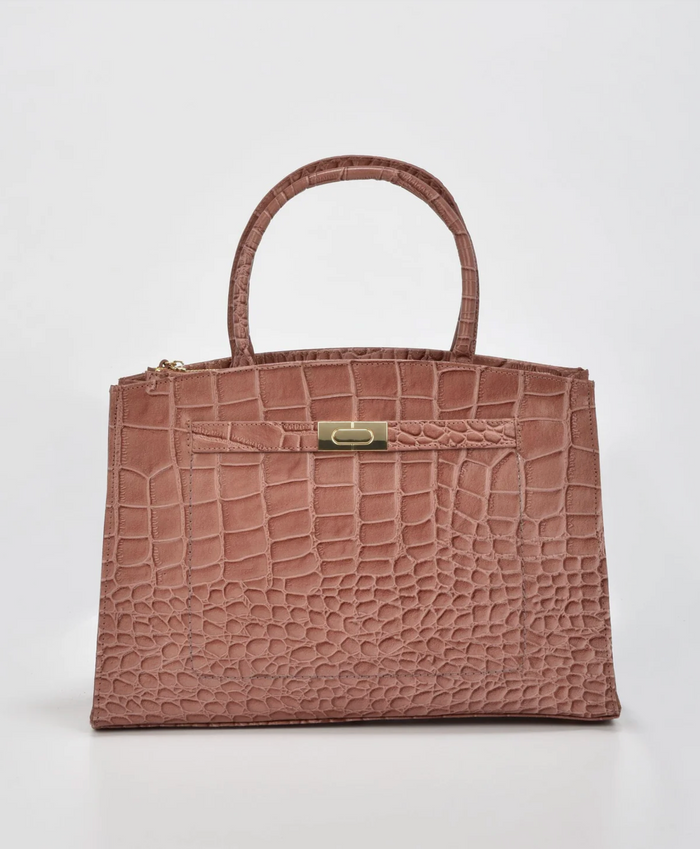 Cobb & Co Arlie Large Top Handle Bag in Pink Croc Leather | Women's Handbags | Gretel Lane