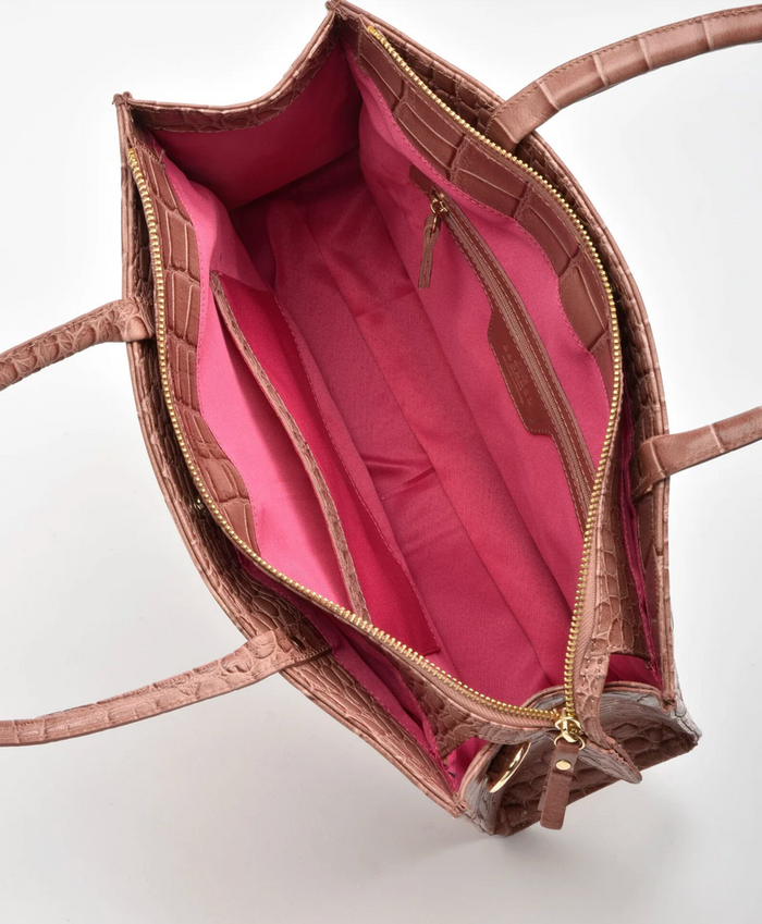 Cobb & Co Arlie Large Top Handle Bag in Pink Croc Leather | Women's Handbags | Gretel Lane