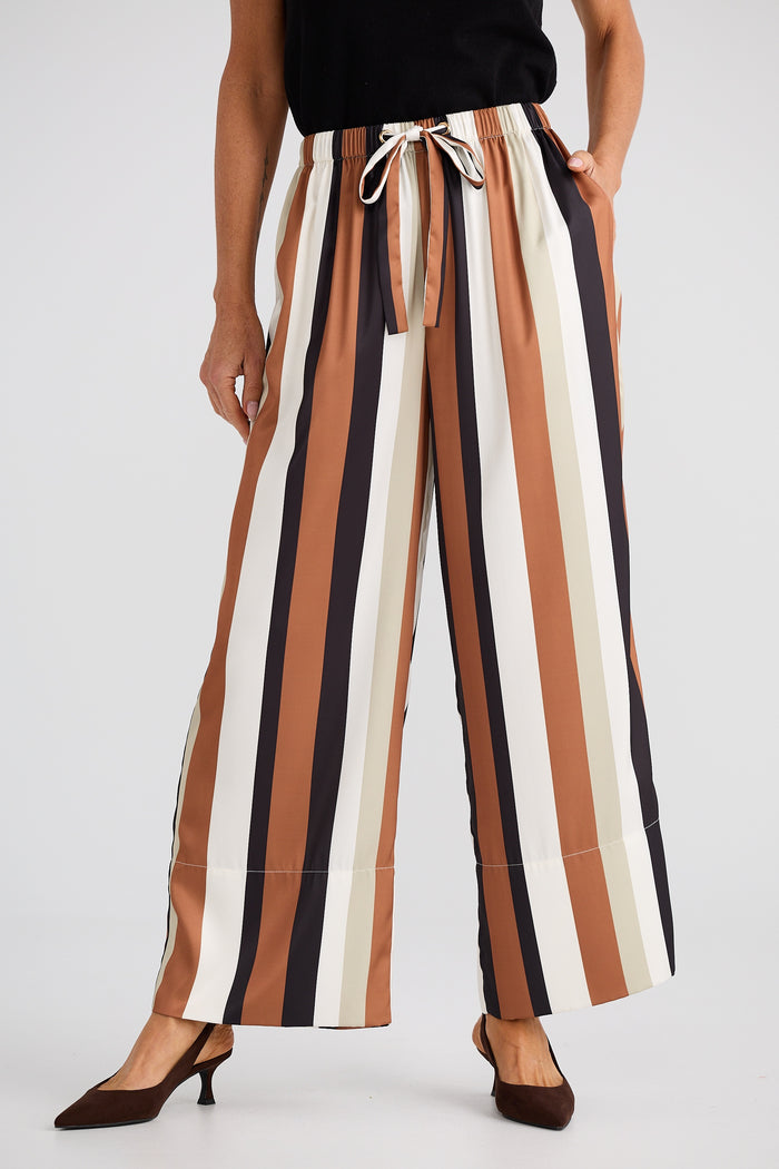 Brave + True Astrid Satin Pant in Tan and Black Stripe | Women's Clothing | Gretel Lane