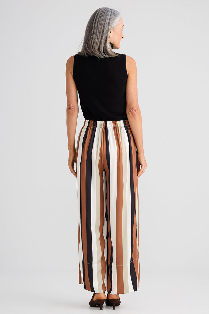 Brave + True Astrid Satin Pant in Tan and Black Stripe | Women's Clothing | Gretel Lane