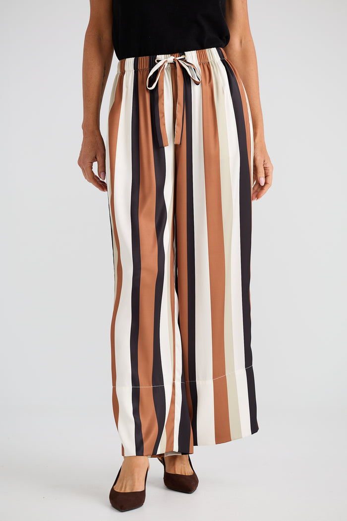 Brave + True Astrid Satin Pant in Tan and Black Stripe | Women's Clothing | Gretel Lane