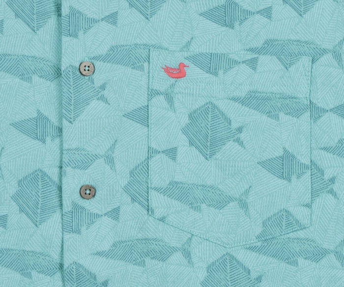 Atoll Antigua Blue | Atoll Woven Shirt | Geometric Fish | Detail