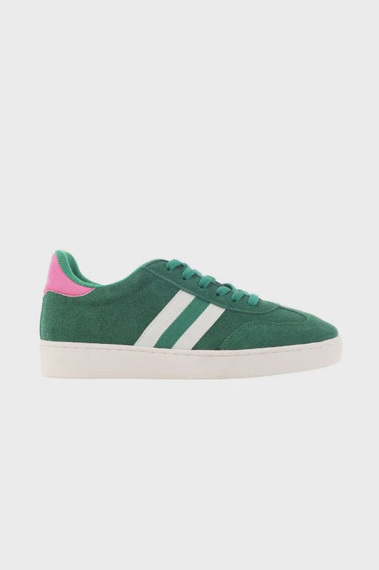 Attitude Lace Up Sneaker in Forest/White/Pink Suede