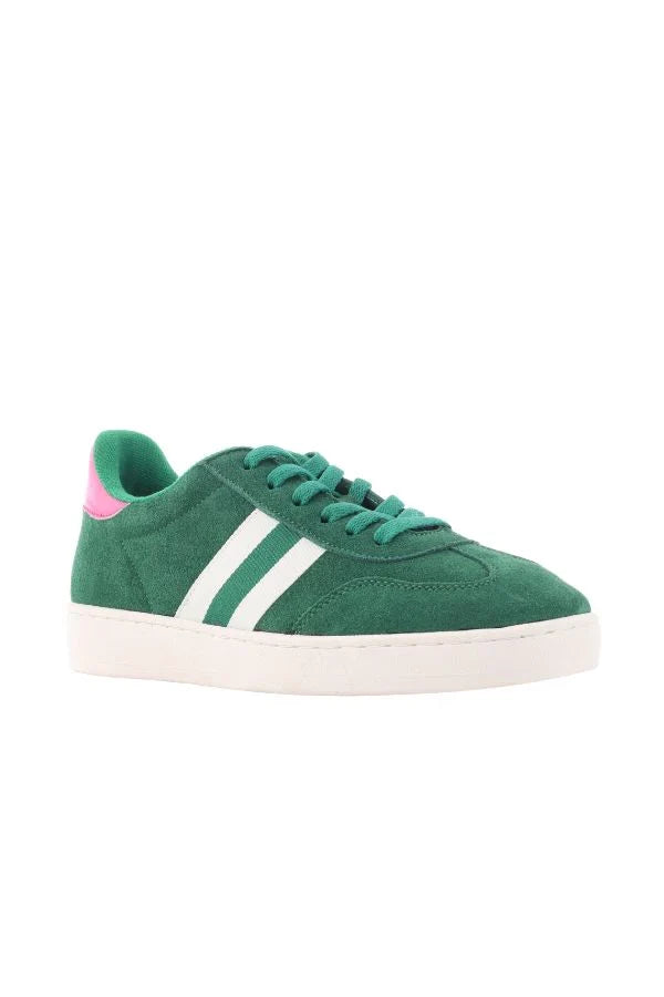 Attitude Lace Up Sneaker in Forest/White/Pink Suede