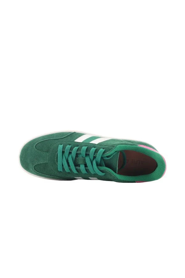 Attitude Lace Up Sneaker in Forest/White/Pink Suede