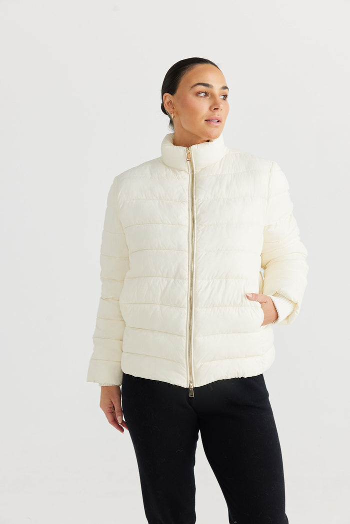 quilted puffer jacket in White | Brave + True