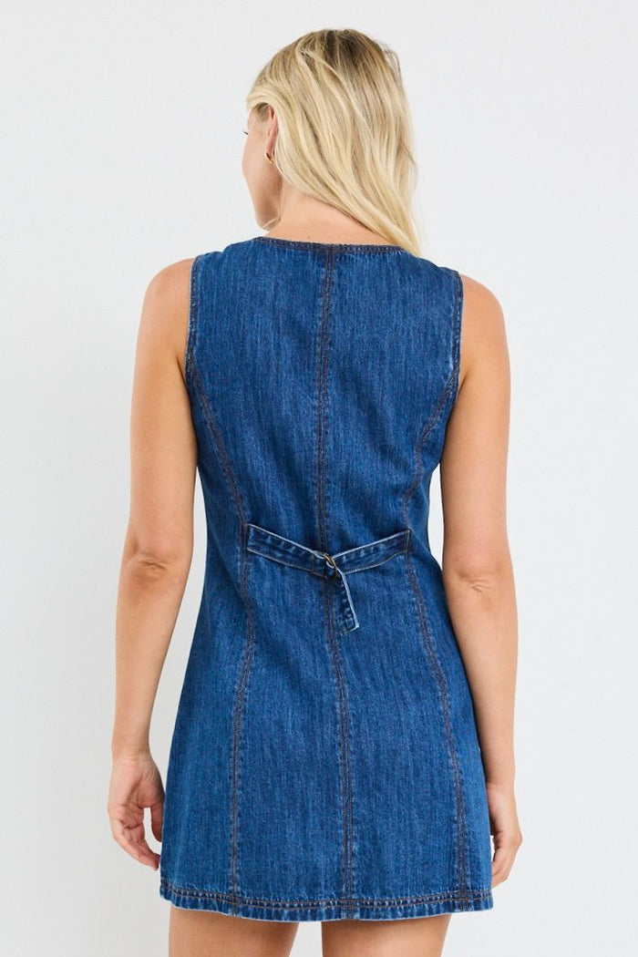 women’s denim mini vest dress | Among The Brave