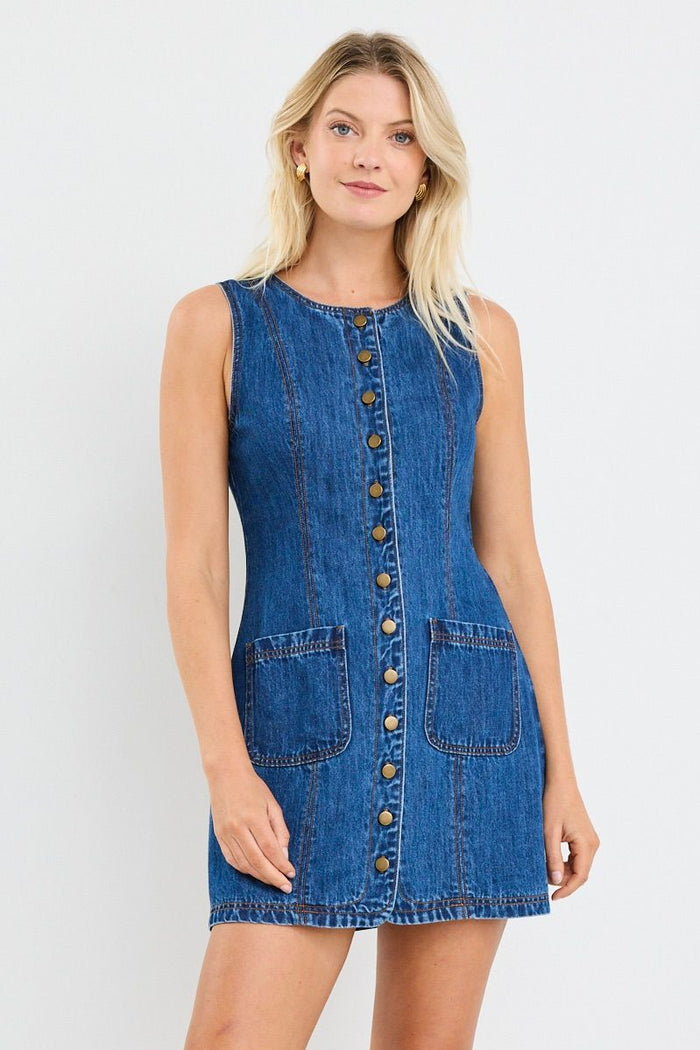 sleeveless denim mini dress | Marine Blue