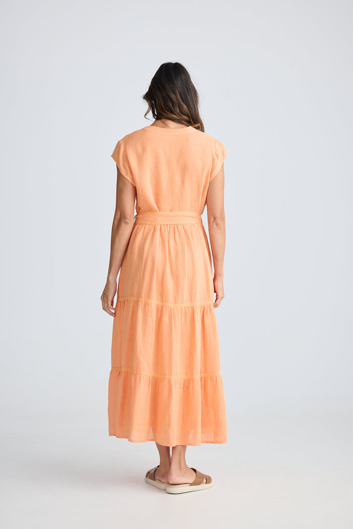 Holiday Avery Dress | Orange Linen Maxi Dress with V-Neckline | Women's Online Clothing Store Australia