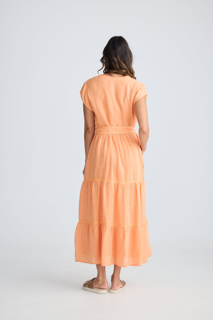 Holiday Women’s Dress Avery | Coral Soft Cap Sleeve Maxi Dress with Tiered Skirt | Women's Fashion Boutique Roma QLD