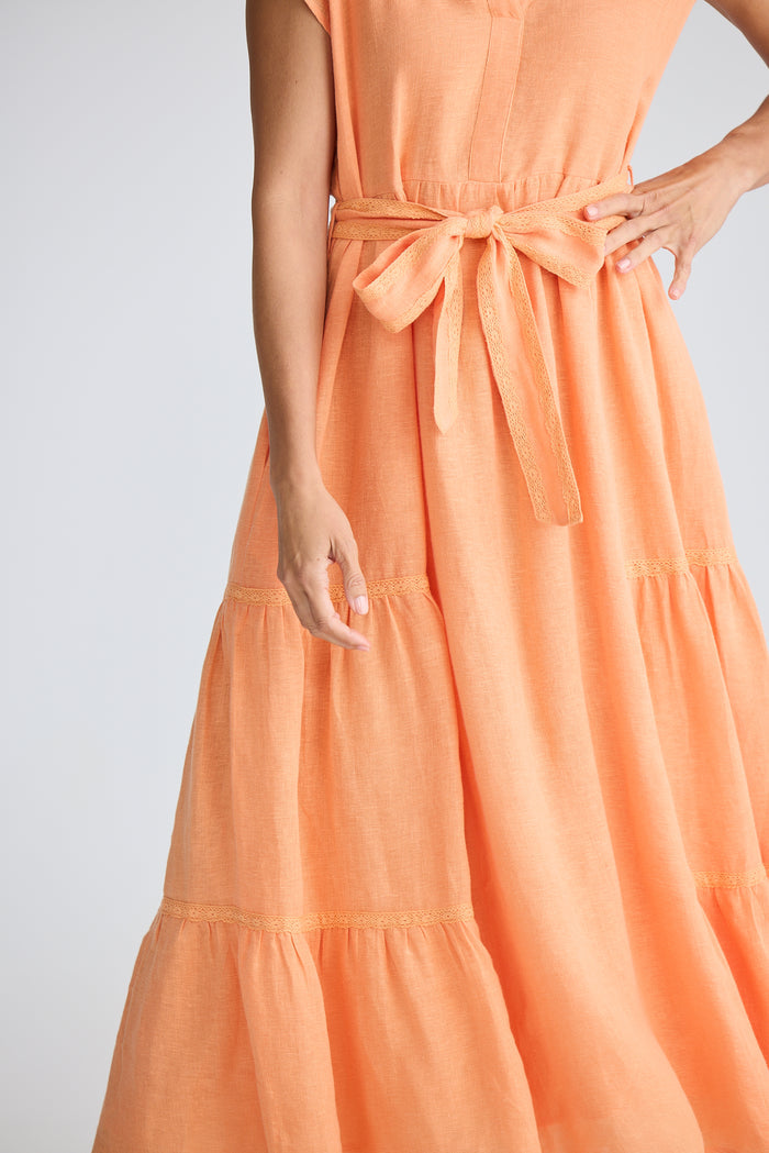 Holiday Women’s Dress Avery | Coral Soft Cap Sleeve Maxi Dress with Tiered Skirt | Women's Fashion Boutique Roma QLD