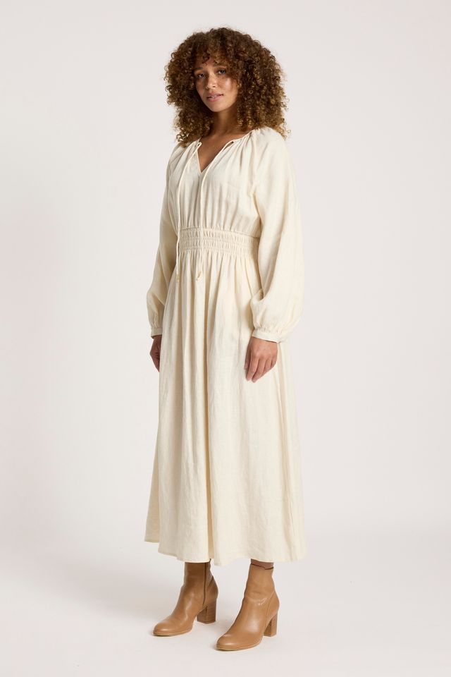Eb & Ive Beige Linen Bajau Maxi Dress with Long Sleeve | Gretel Lane