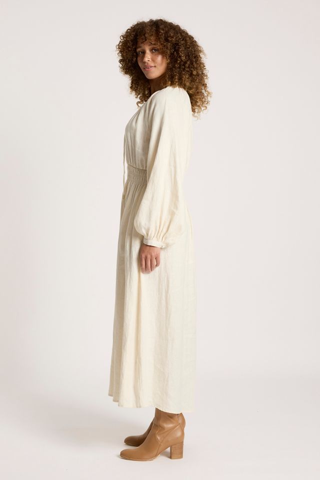 Eb & Ive Beige Linen Bajau Maxi Dress with Long Sleeve | Gretel Lane