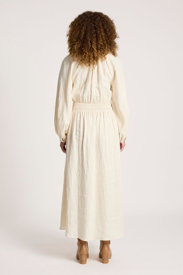 Eb & Ive Beige Linen Bajau Maxi Dress with Long Sleeve | Gretel Lane