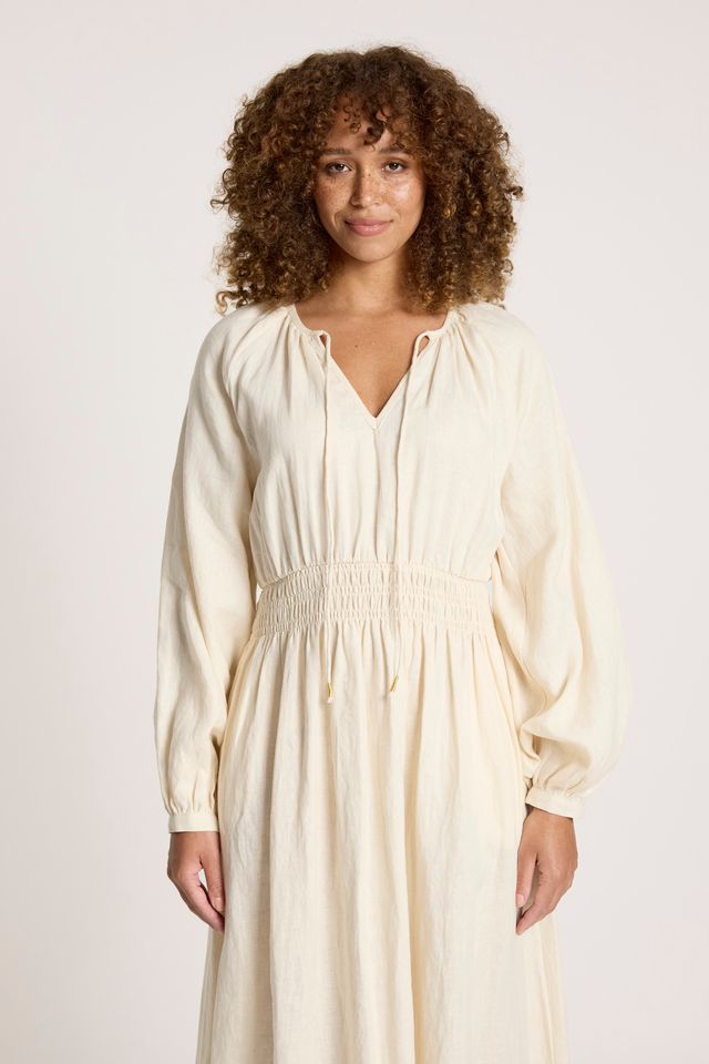 Eb & Ive Beige Linen Bajau Maxi Dress with Long Sleeve | Gretel Lane
