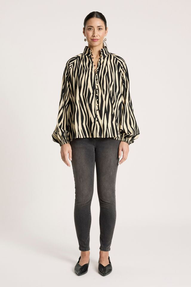 Eb & Ive Women's Zebra Print Cotton Blend Bajau Shirt | Gretel Lane