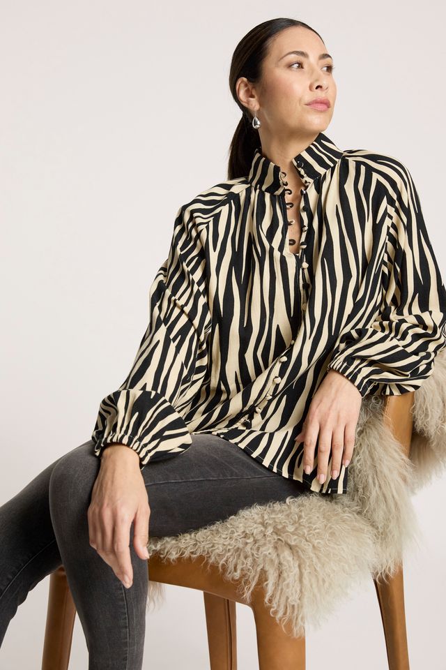 Eb & Ive Women's Zebra Print Cotton Blend Bajau Shirt | Gretel Lane
