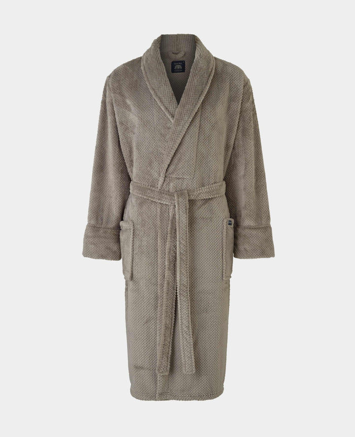 Men's Beige Snuggle Fleece Dressing Gown mannequin shot