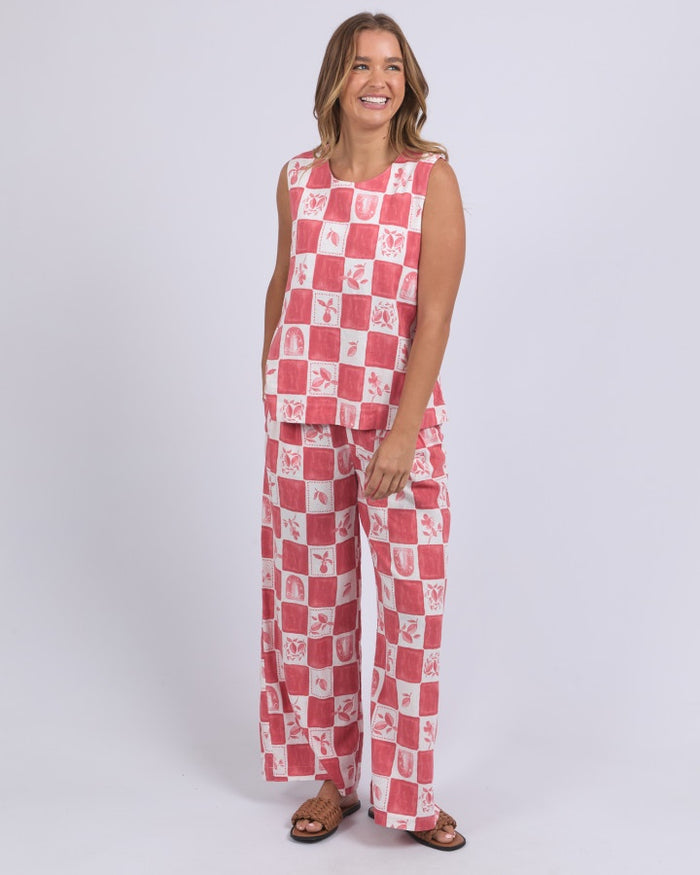 Foxwood Biarritz Linen Blend Top in Crimson Print | Gretel Lane Australia