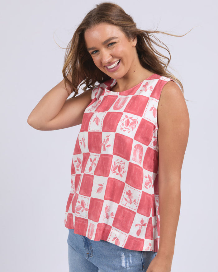 Foxwood Biarritz Red & White Checkered Sleeveless Top