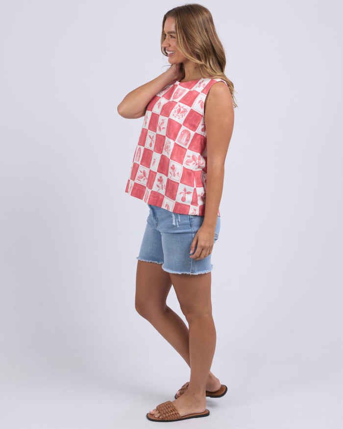 Red & White Checkered Linen Blend Women’s Top | Foxwood | Gretel Lane